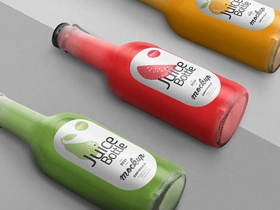 Juice Bottle Mockups beverage bottle design drink glass juice label labelling liquid mock up mockup packaging packing presentation psd showcase soda template