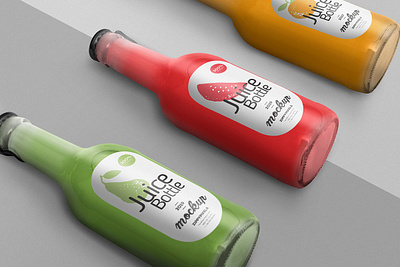 Juice Bottle Mockups beverage bottle design drink glass juice label labelling liquid mock up mockup packaging packing presentation psd showcase soda template