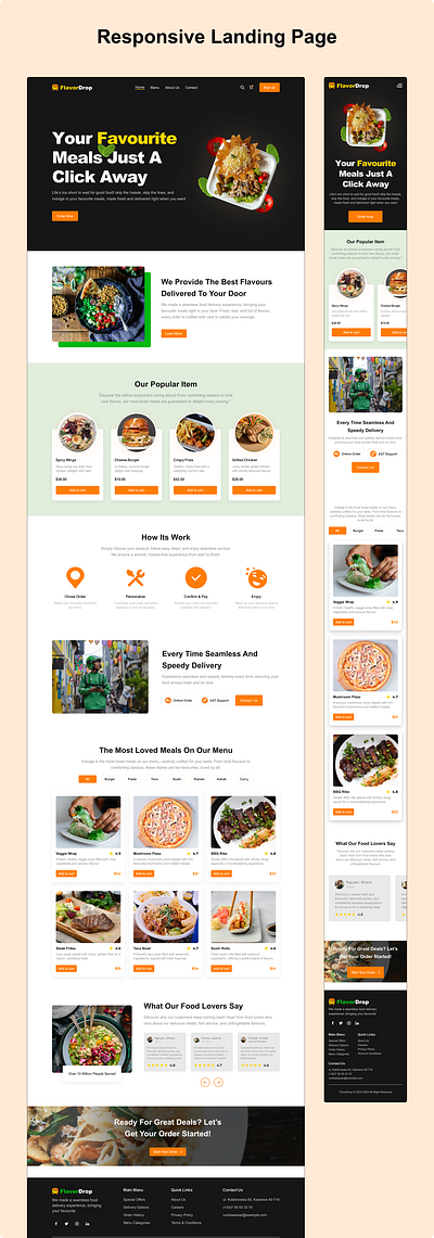 Food Landing Page Design app design creative design figma food delivery landing page responsive design uiux design user experience user interface web design