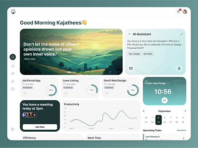 MindDesk - AI Driven Productivity and Task Management Dashboard aiproductivity dashboard designthinking figma mvp productivity task taskmanagement ui uiuxdesign ux webdesign workflowautomation