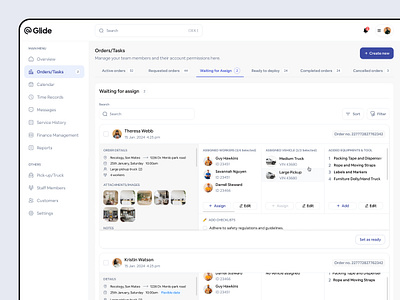 Glide Movers & Truck - Order page admin dashboard admin pannel dashboard delivery service filllodesign glide moving service on demand service uiux design website design
