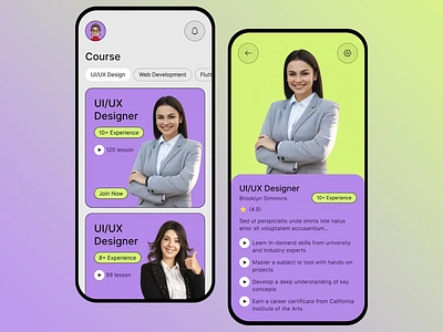 Interactive Course Mobile App Design app clean interface course platform courses creative learning design design skills app digital learning e learning app education app interactive design mobile mobile course app mobile design modern app online online courses typography design uiux app user friendly