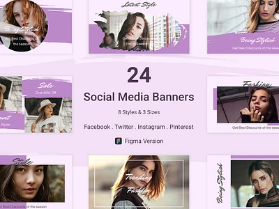 24 Social Media Banners Figma (V-2) advertisement banner commence creative facebook instagram network networking pinterest promotion share socialmedia template twitter