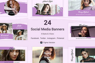 24 Social Media Banners Figma (V-2) advertisement banner commence creative facebook instagram network networking pinterest promotion share socialmedia template twitter