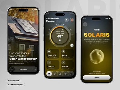 Solar Water Heater Mobile App Design analytics app concept app design app development branding controller app design graphic design illustration interface mobile app monitoring smart app solar solar app solar heater app ui ux