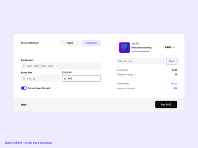 Credit Card Checkout 002 checkout credit card dailyui dailyui002 design minimal purple ui ux vector