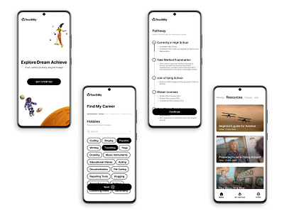 TouchSky - A Career Guidance App career career app latest design mobile app mobile app design modern pathway prototyping resources ui design user flow user flow mapping user intervew user journey user journey mapping user persona user research ux design wireframing