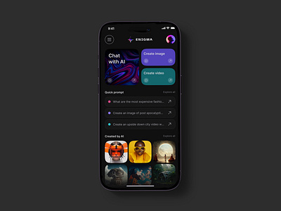 Enigma - AI chat app 3d ai ai chat app design artificial intelligence chat app mobile ui product design spline 3d ui uiux ux