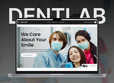 Dentlab - Dental Care Landing Page Design dental dental doctor dental landingpage dental website dental website design dentist dentist website figma figma design graphic design healthcare healthcare landing page minimal mobile website modern design modern landingpage oral care responsive design typography ui