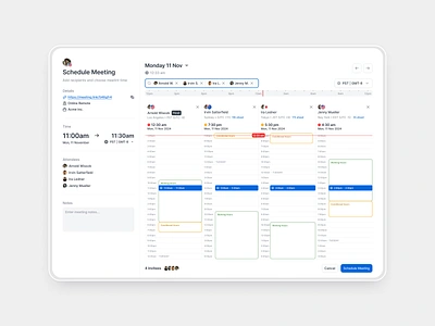 Scheduling Tool pt.2 app booking calendar clean design details interface invite manegement meeting minimal modal product schedule settings share ui ui design ux ux design