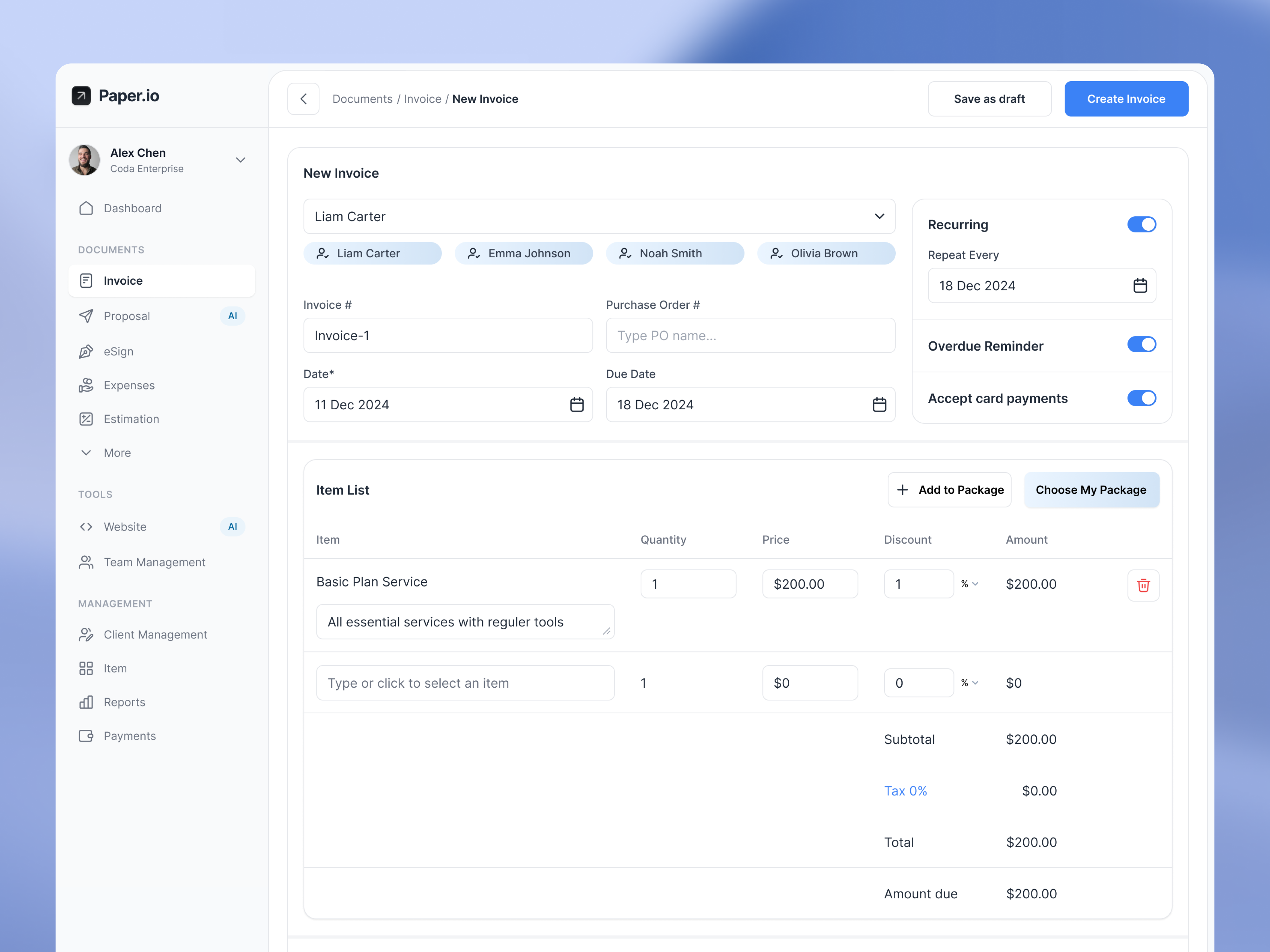 Paper.io - Invoice dashboard branding design illustration ui ui design uid uidaily uidesign uiux ux