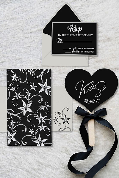 Black Matte Floral Themed - Screen Printed Wedding Invitation watercolor floral invitation