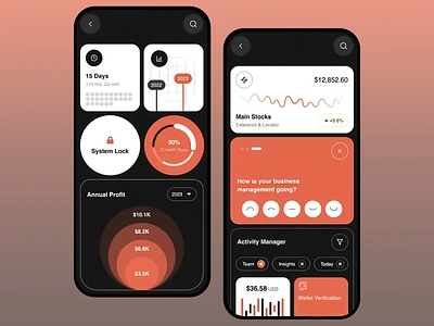 Modern Finance Mobile App analytics business management clean interface dark mode finance financial fintech app futuristic interface growth rate income tracker income visualization interactive minimal design mobile app modern design productivity app profit stock trends user friendly ui wallet management