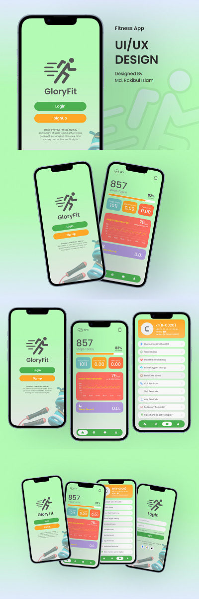 GloryFit UI/UX Design figma fitness app ui fitness tracking app uiux uiux design