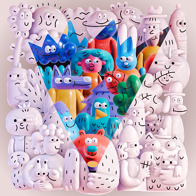 3D Doodle Illustration 3d animals bear bird blender bunny characters cloud dog doodle fish flashlight illustration mountain nature owl scene trees wolf worm