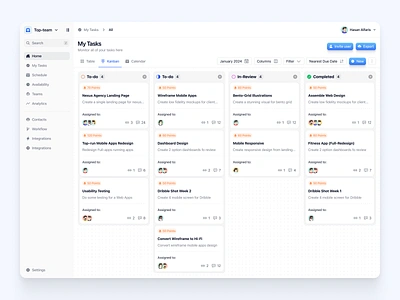 Sunrise - Dashboard Task Management activity card clean comments dashboard design kanban minimalist product design subtasks task list task management dashboard ui uiux ux view