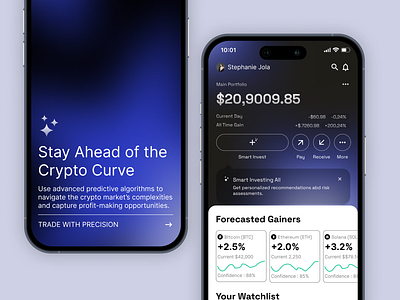 BlockIQ - AI Crypto Wallet bitcoin branding cryotocurrency crypto gradient invest investing landing page mobile stock stockmarket trading ui