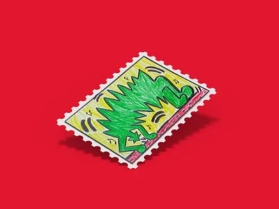 dancingchristmastree card christmas dancing greeting card hand drawn illustration keith haring noel pencil color sketching stamp