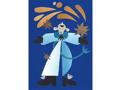 A character with a star analog art artwork blue character characterdesign collage illustration illustrator papercut star winter