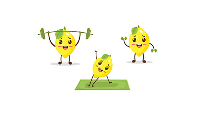 Cartoon cute lemon character doing sport exercises. art branding cartoon decoration design doing sport food fresh fun graphic design icon illustration juce lemon modern poster print trend ui yoga