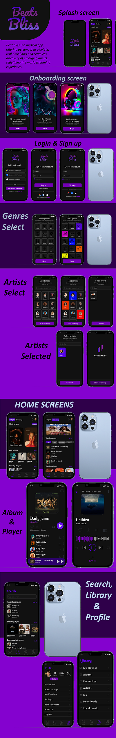 Beat bliss Musical app UI graphic design mobile app ui ui ux ux research