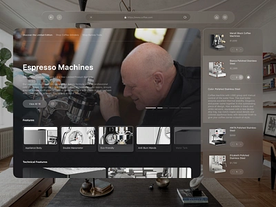 Coffee Machines - Apple Vision Pro app design illustration typography ui ux