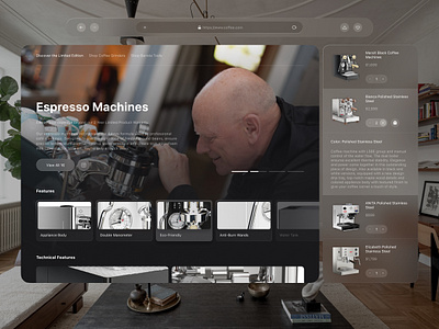 Coffee Machines - Apple Vision Pro app design illustration typography ui ux