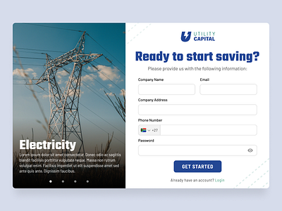 Utility Capital concept sign up ui utility