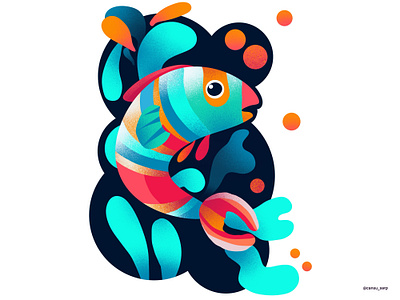 Fish Illustration #3 cute fish flat design graphic design green red