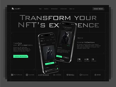 NoirNFT . Transform your NFT’s experience - Hero Section🐺 blockchain cryptocurrecy cryptotrading dashboard design dashboard ui ecommerce website design financialtechnology graphic design login page logo inspiration metaverse motion graphics nft product design website design