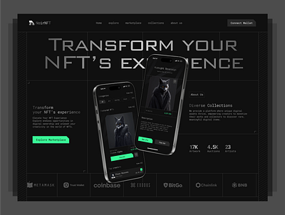 NoirNFT . Transform your NFT’s experience - Hero Section🐺 blockchain cryptocurrecy cryptotrading dashboard design dashboard ui ecommerce website design financialtechnology graphic design login page logo inspiration metaverse motion graphics nft product design website design