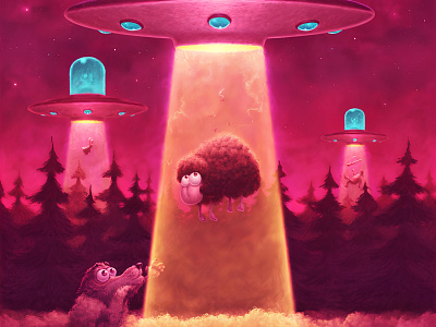 Metaphorical UFO illustration 2d characters graphic design illustration