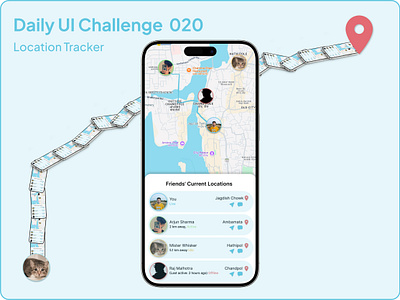 Challenge #020 - Location Tracker | Daily UI appdesign autolayout chatapp creativeui dailyui designinspiration dribbble friendlocator icons locationapp locationtracker mapui mobileui realtimetracking simpledesign trackingapp uidesign uiux userexperience uxdesign