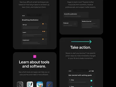 Learning Platform Components bento cards dark theme learning platform ui