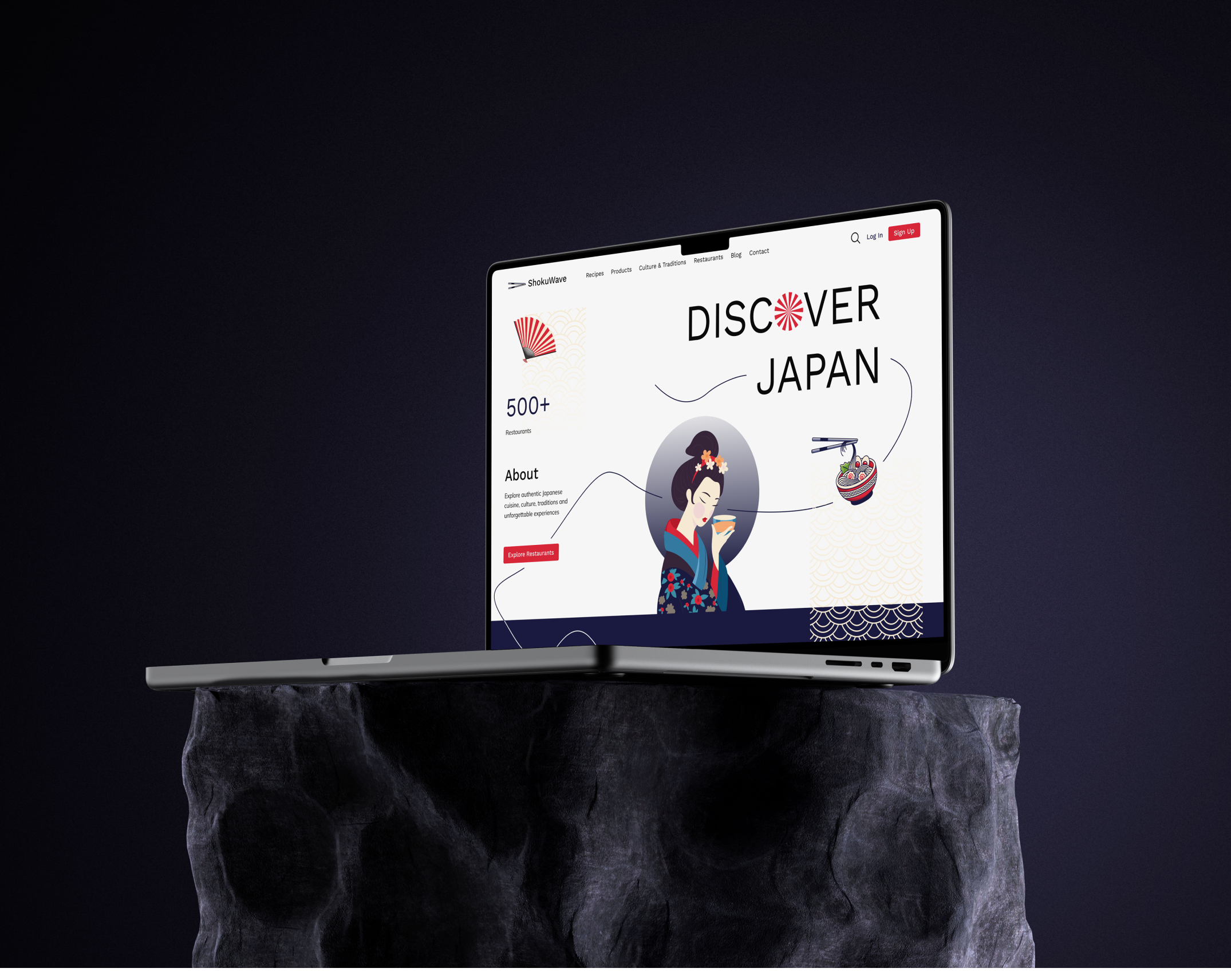 ShokuWave - Japanese Culture Website design food foodculture fooddiscovery graphic design illustration japan japanesecuisine moderndesign recipeplatform restaurant ui ux uxui design web design