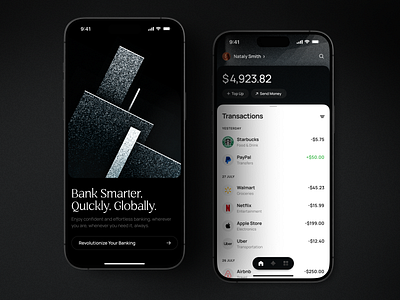 Fintech Mobile App UI Design app app design bank banking dark theme ebanking expenses expenses management finance finances fintech ios app mobile mobile app mobile bank money management online banking payment transaction transactions