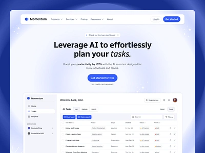 AI Project Management Website ai ai tool ai website hero landing landingpage productivity project management saas task ui web web design webflow website website redesign