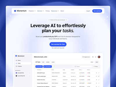 AI Project Management Website ai ai tool ai website hero landing landingpage productivity project management saas task ui web web design webflow website website redesign