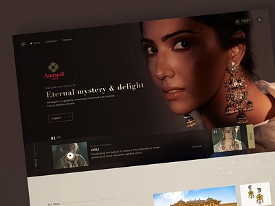 Amrapali Jewels Homepage UI - Redesign for Practice I banner brand clean design desktop earthy tones fashion homepage jewellery luxary premium serif ui ux visuals web website