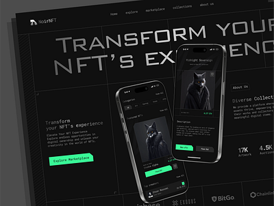 NoirNFT . Transform your NFT’s experience - Hero Section🐺 blockchain cryptocurrecy cryptotrading dashboard design dashboard ui ecommerce design ecommerce website design financialtechnology graphic design login page logo inspiration metaverse motion graphics nft product design website design