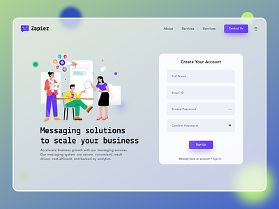 Zapier Web App - Sign up Screen app application brand clean design flow glassmorphism illustration log in onboarding product design sign in sign up software ui ux vector website