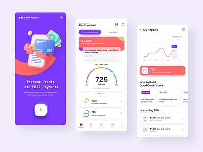 Mobile App UI - Credit Card Management 3d application assets bright colors credit credit score data visualisation finance homescreen interface light theme mobile nav bar onboarding product design reports ui ux wallet