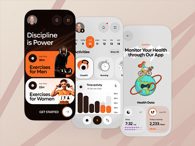 Empowering Healthy Habits - App Design aerobic android app cardio clean dark mode design fitness gym ios mobile sport ui ux workout yoga