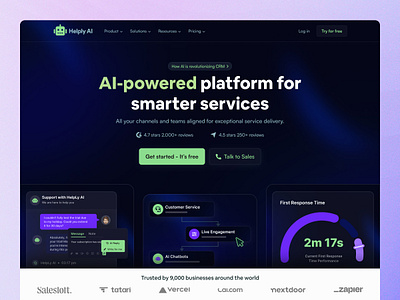 AI-powered Landing Page Design ai ai services branding crm crm web design design hero section landing page new popular product recent saas saas web design startup ui uiux web design website website design