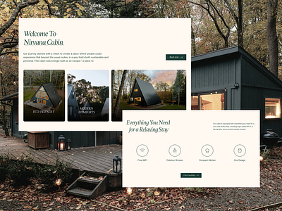 Nirvana House - Cabin Rent Website branding cabin clean collection design house landing page minimalist nature real estate rent tiny house ui