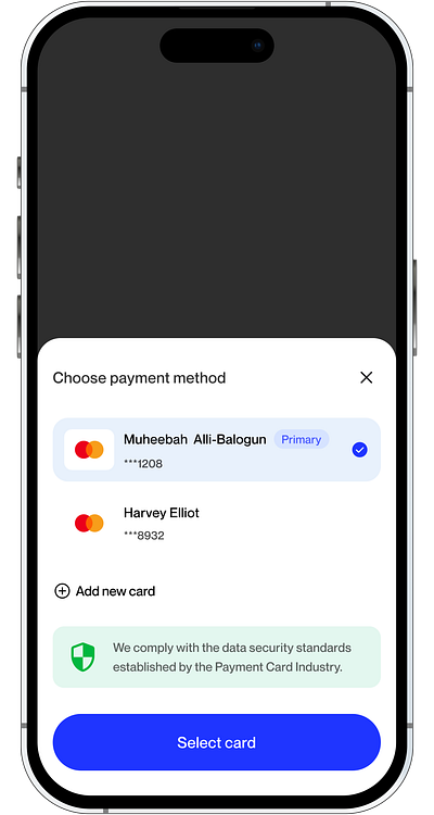 Choose payment method pop-up ui