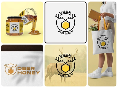 Deer Honey Logo Design deer logo graphic design graphic logo design honey logo honeycomb logo logo logo design typography logo