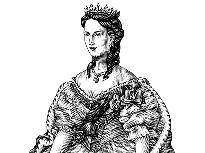 Queen black and white engraving girl illustration portrait scratchboard woman woodcut