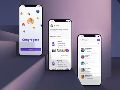 Social Media App Design Template (Congregate) app app design branding design graphic design illustration logo social media template typography ui ux vector