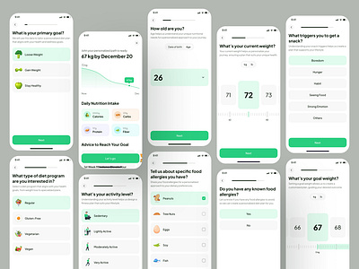 Nutrition App - Onboarding ai app calorie counter app diet diet app fitness app fitness nutrition app food tracker app health management app meal and nutrition app meal planning app mobile nutrition management app onboarding walkthrough